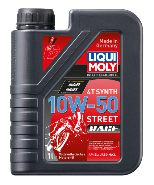 Синтетическое моторное масло для 4-тактных мотоциклов Liqui Moly Motorbike 4T Synth Street Race 10W-50 1л